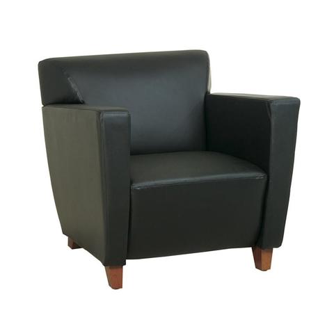 Find Office Star OSP Furniture SL8471 Black Leather Club Chair with Cherry Finish. Shipped Assembled with Legs Unmounted. Rated for 300 lbs. of distributed weight. near me at OFO Orlando