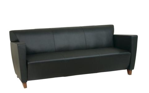 Find Office Star OSP Furniture SL8473 Black Leather Sofa with Cherry Finish. Shipped Assembled with Legs Unmounted. Rated for 675 lbs. of distributed weight. near me at OFO Orlando