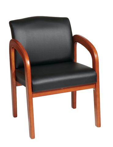 Find Office Star Work Smart WD380-U6 Black Faux Leather Oak Finish Wood Visitors Chair near me at OFO Orlando
