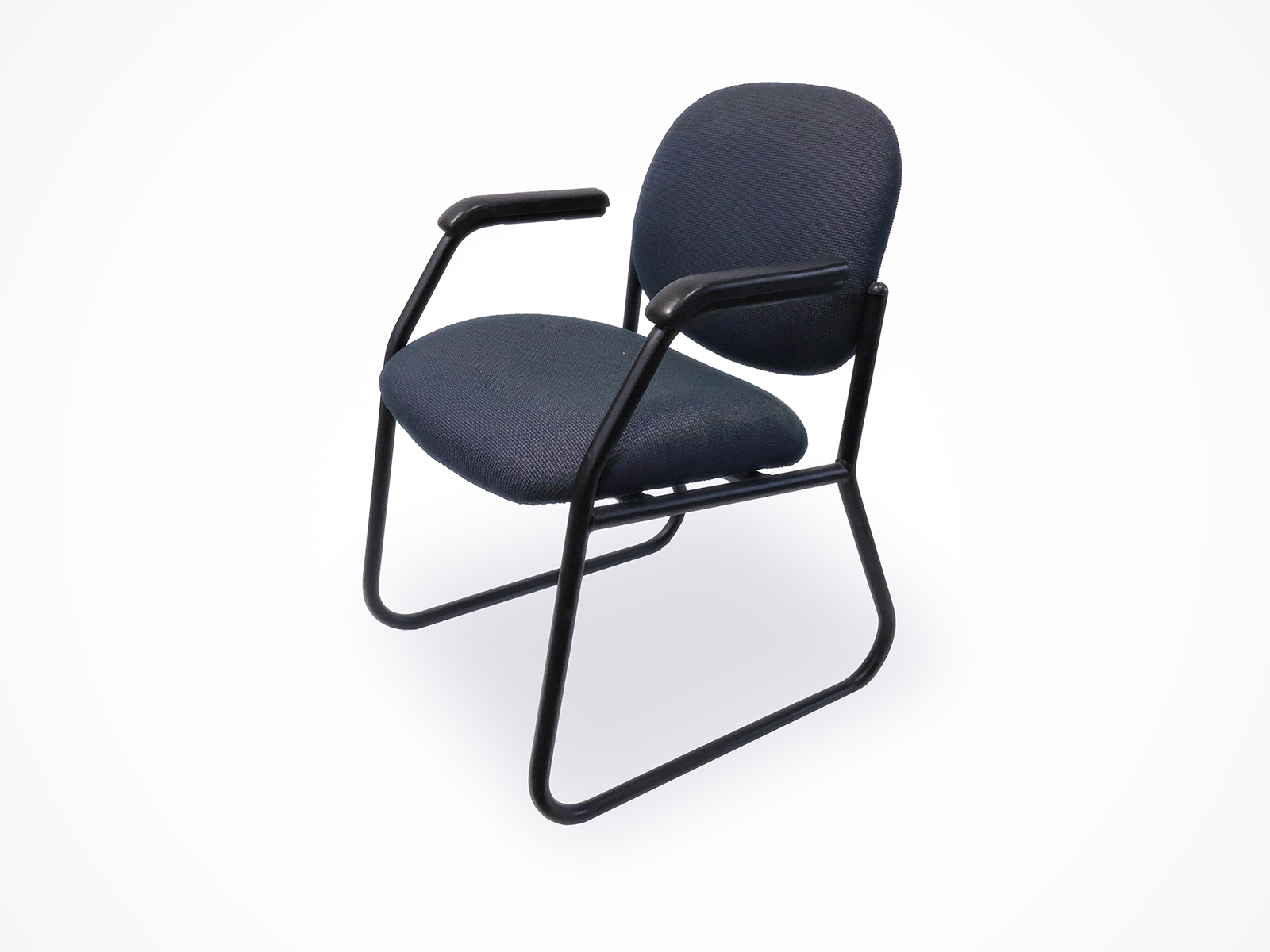 dark blue sideguest chair with black metal base