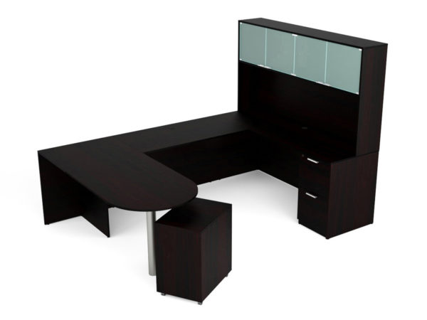 Find used KUL 71x102 d-top u-shape desk + hutch (glass doors) w 1ff and 1 bf ped (esp)s at Office Furniture Outlet