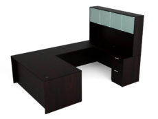 Find used KUL 71x108 u-shape desk + hutch (glass doors) w 1bbf and 1ff ped (esp)s at Office Furniture Outlet